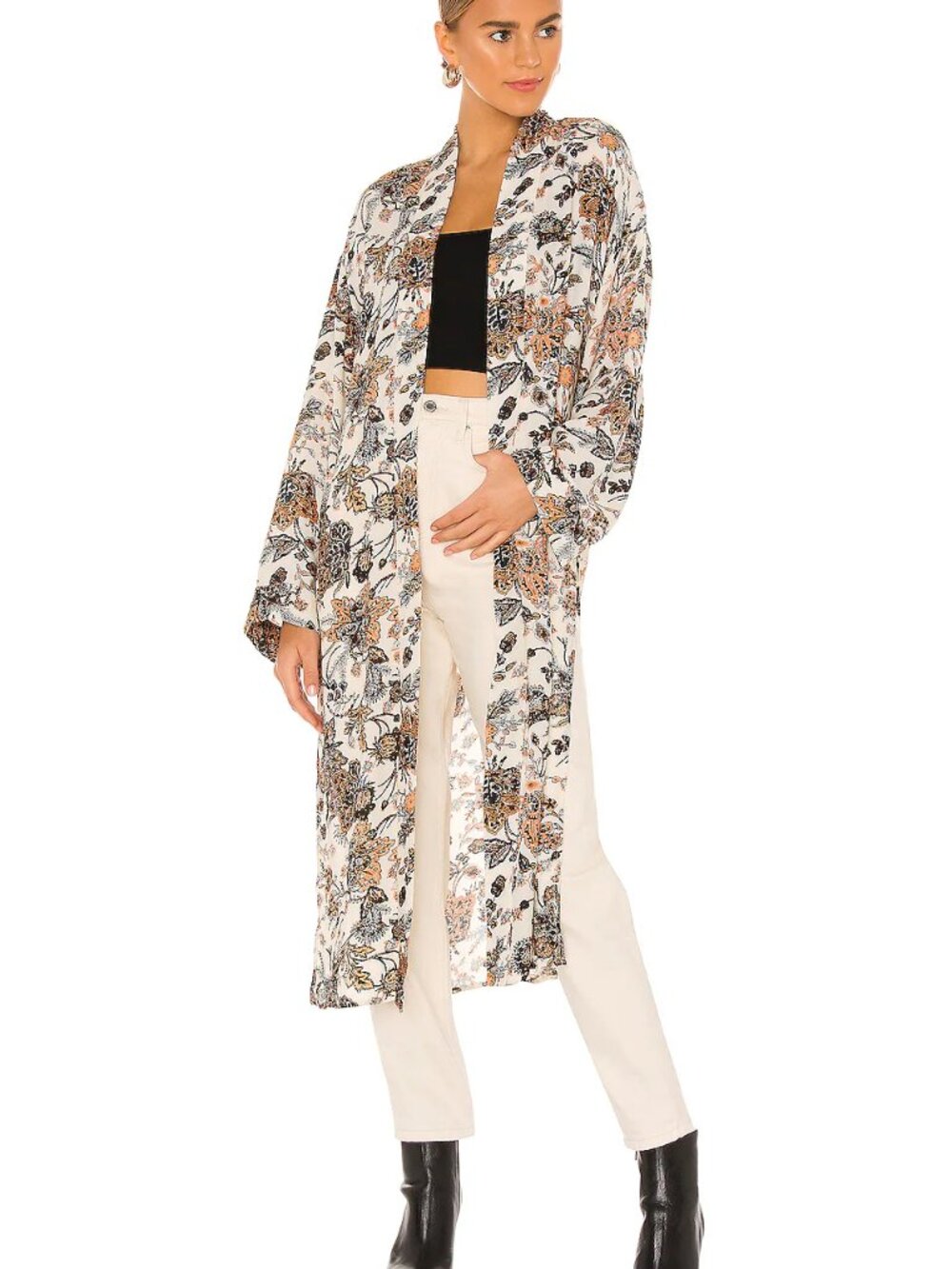 Free People Long Kimono Size XS Floral Boho Festival Hippie Fairy Lightweight